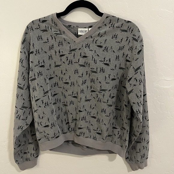 Vtg Line Up Sweater Womens S Golf Graphics Preppy Sporty V Neck Lightweight - Picture 1 of 8